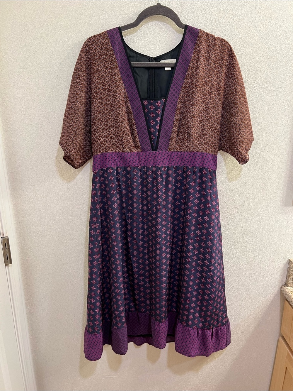 Garnet Hill Silk Dress Multicolor Geometric Size 10